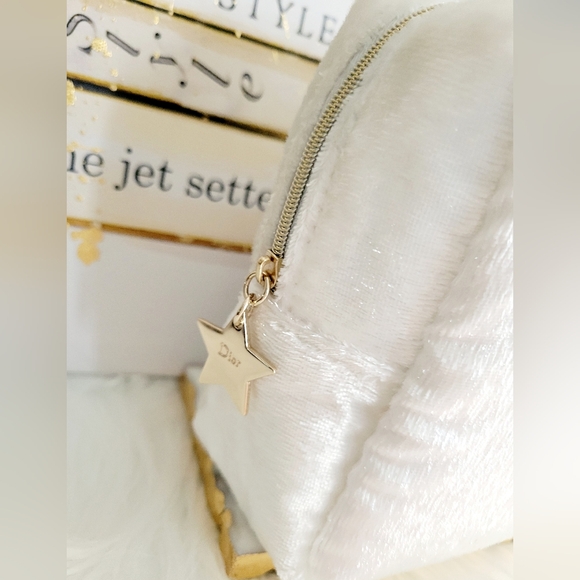 Christian Dior CD white glitter cosmetic pouch/clutch/bag large size rare Nwot - Picture 4 of 13